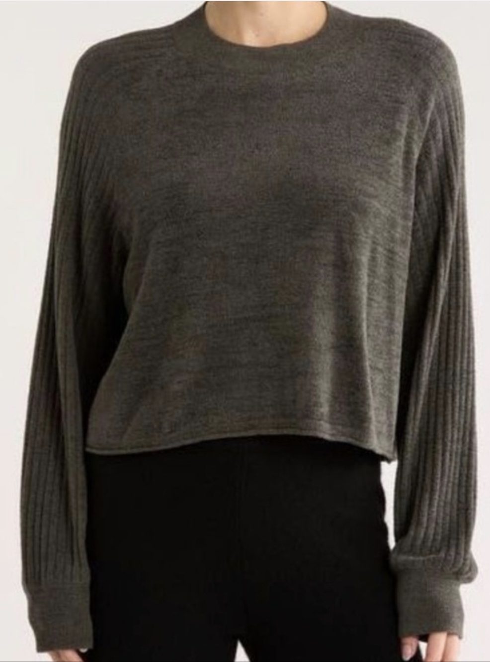 Barefoot Dreams CozyChic Ultra Lite Cropped Mock Neck Sweater Green Large L - Picture 9 of 9